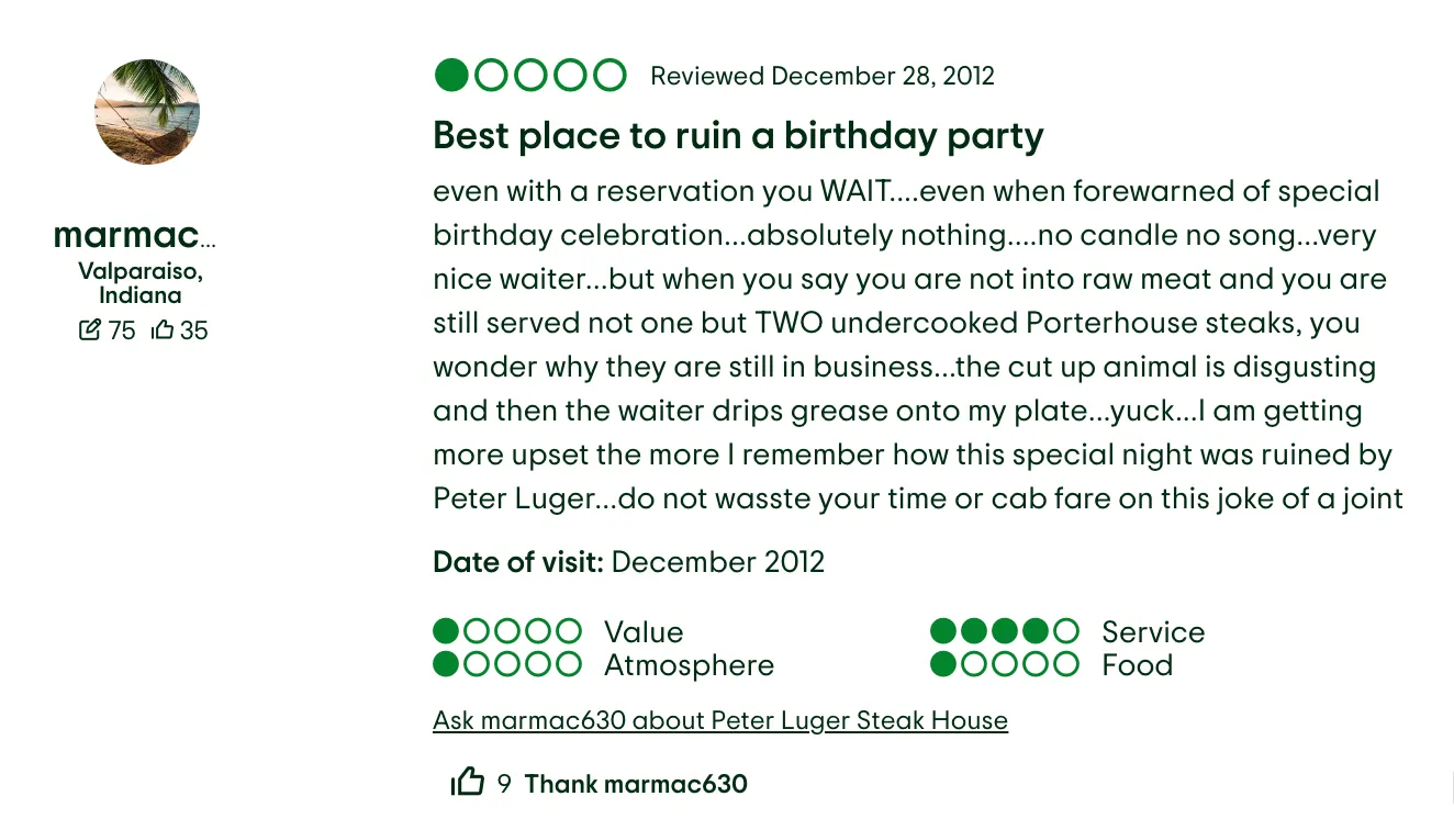 Can you imagine the waiters at Peter Luger doing a birthday song and dance?